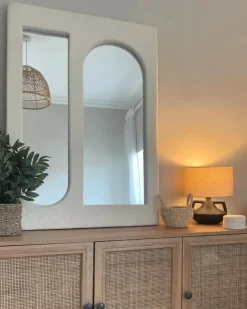 Vægspejl MARCIGNY 70 cm 100 cm Boucle Cremehvid