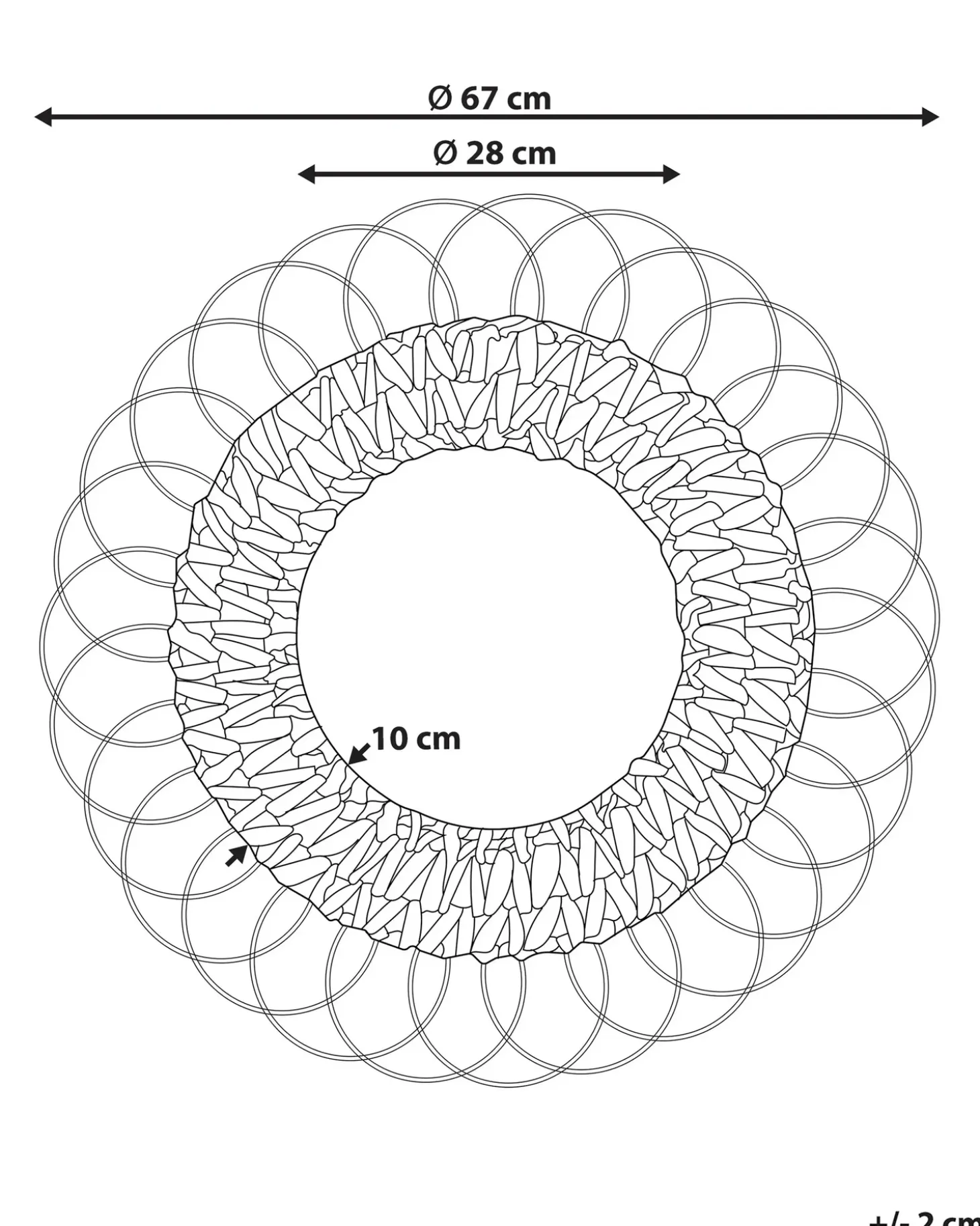 Vægspejl PAMOL 67 cm 67 cm Flet Naturlig