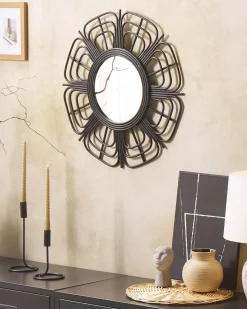 Vægspejl PASAKU 60 cm 60 cm Rattan Sort