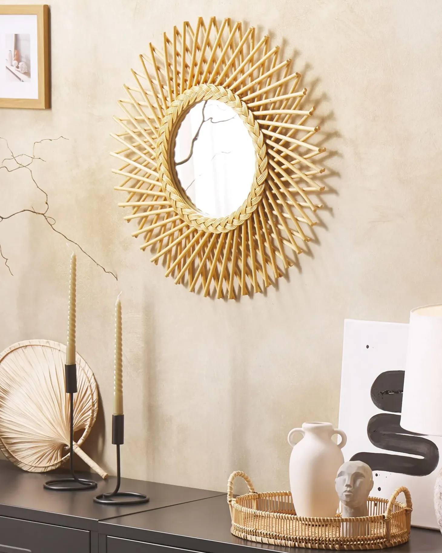 Vægspejl TAGOLU 60 cm 60 cm Rattan Naturlig