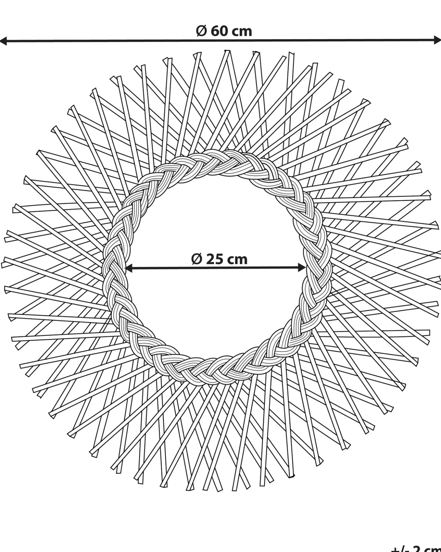 Vægspejl TAGOLU 60 cm 60 cm Rattan Naturlig