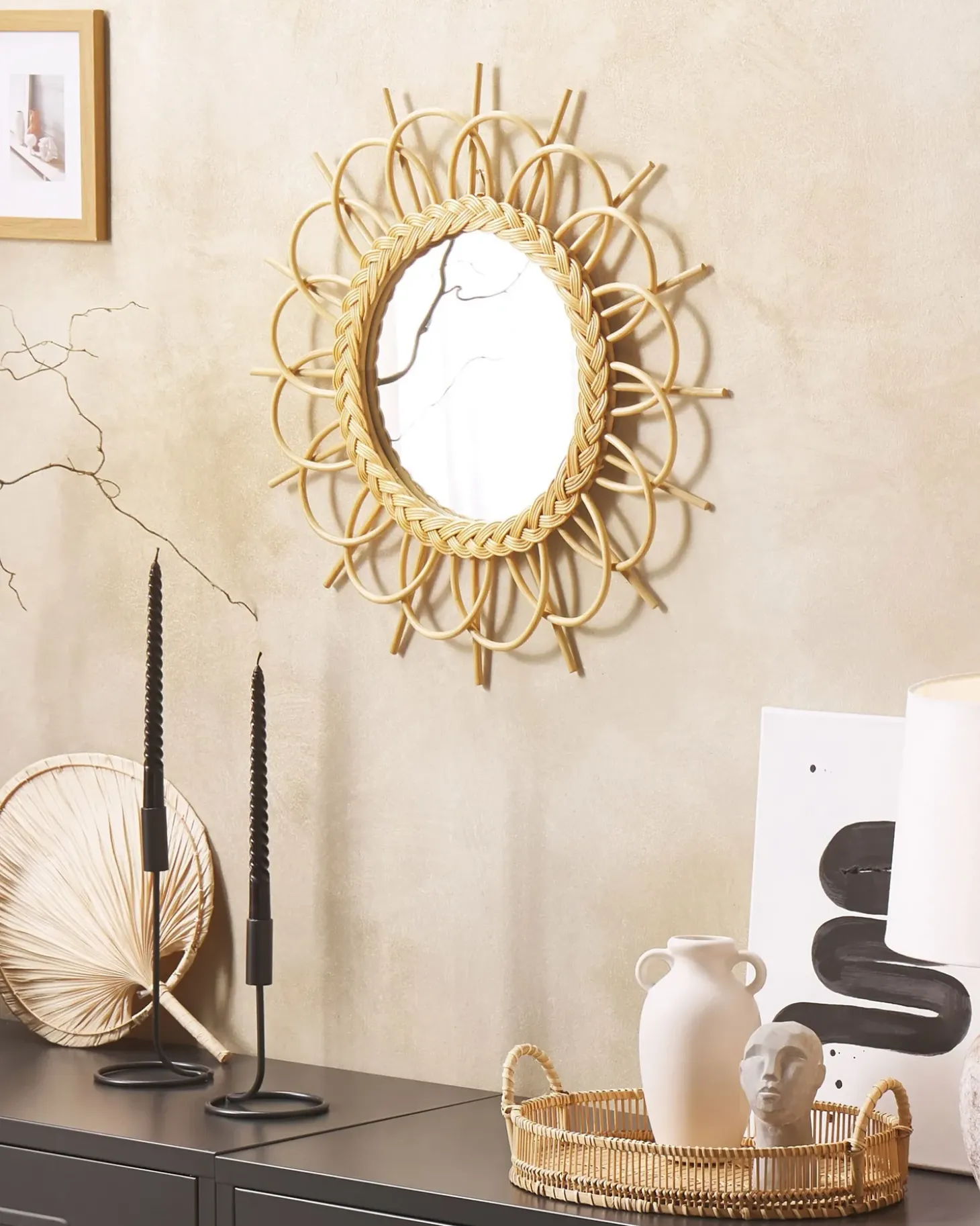 Vægspejl TELAKIA 60 cm 60 cm Rattan Naturlig