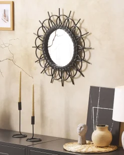Vægspejl TELAKIA 60 cm 60 cm Rattan Sort