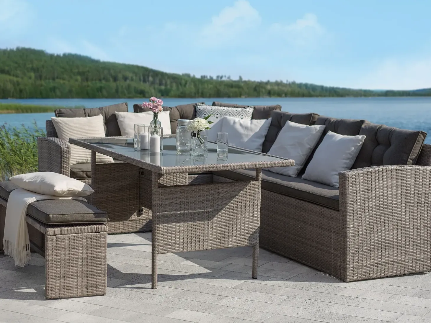 VITERBO 8 personers Loungesæt med bord Grå PE-rattan med puder
